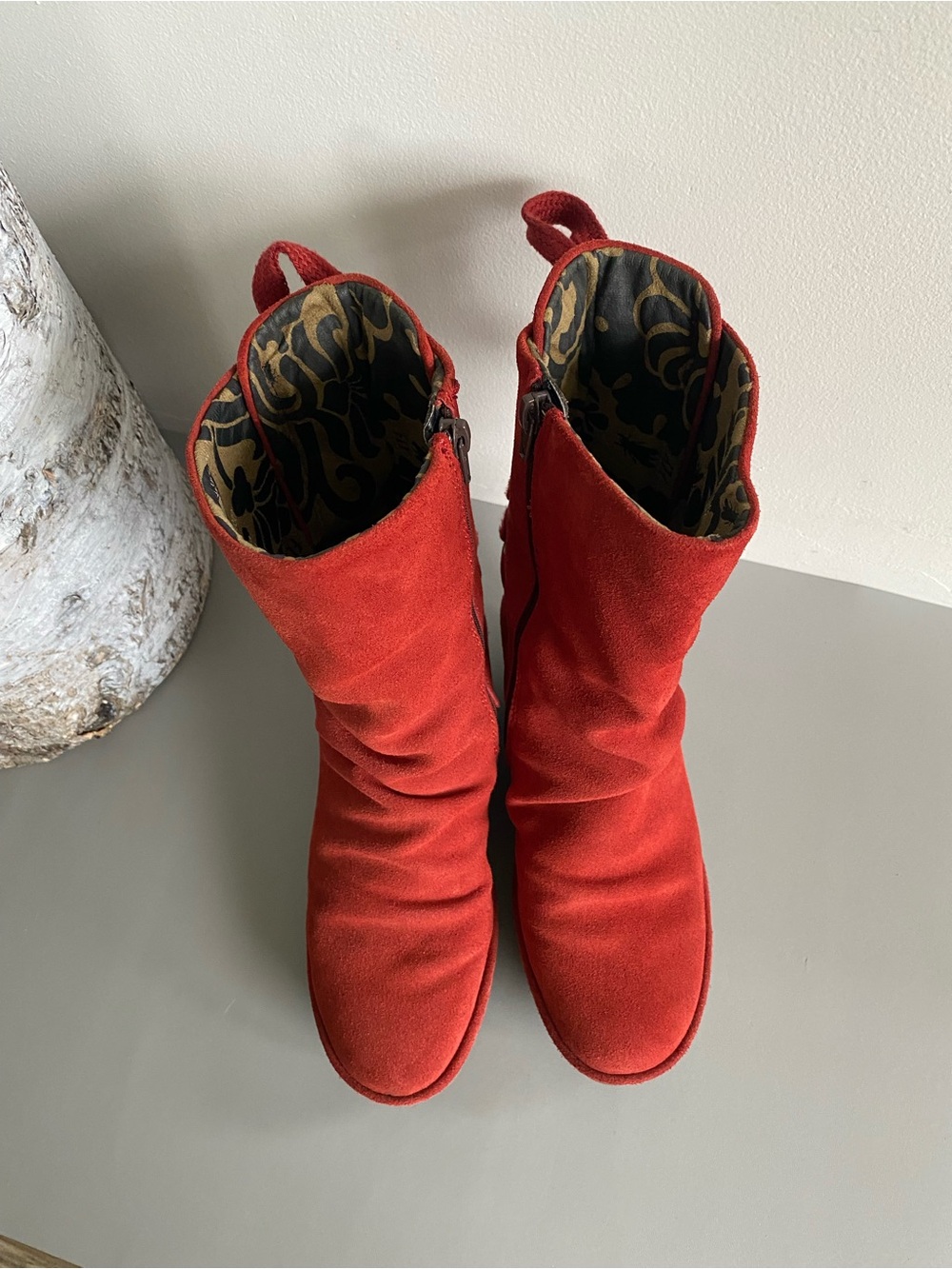 Fly London Yada Red Suede Wedge Mid Calf Boots Lace Up Back Sz 39/ 8.5 - Picture 5 of 14